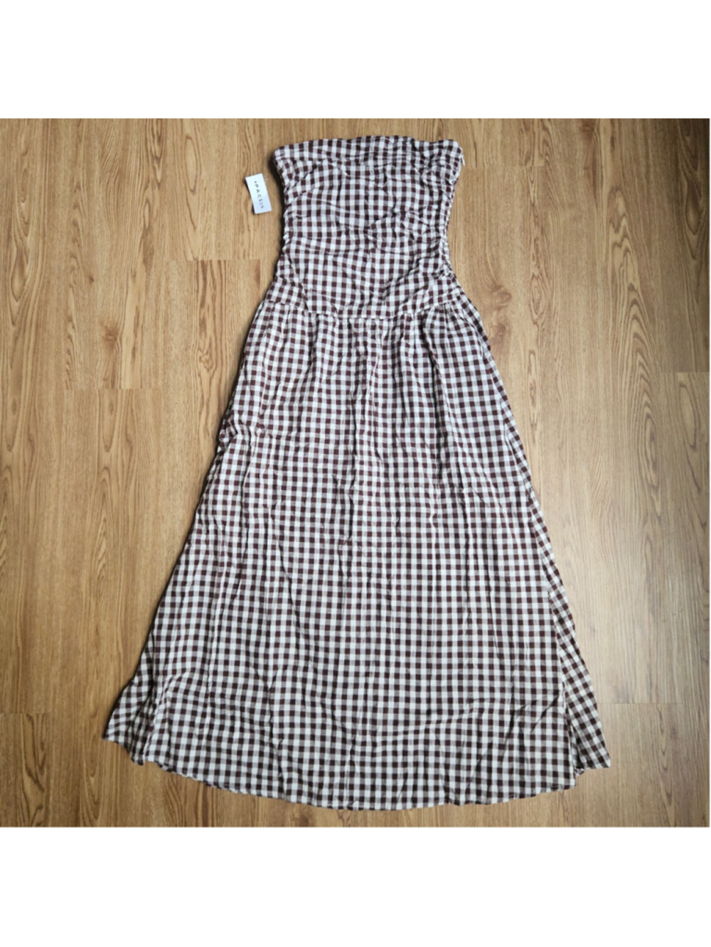 NWT Your Favorite Pacsun Gemma Strapless Gingham Dress Neutral Minimalist Small